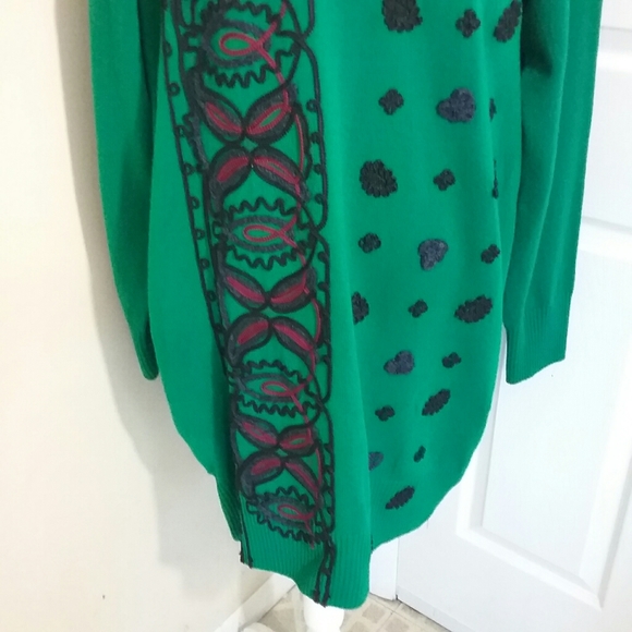 Sacai 100% Wool Embroidered Green Sweater Dress 3 - Picture 4 of 14